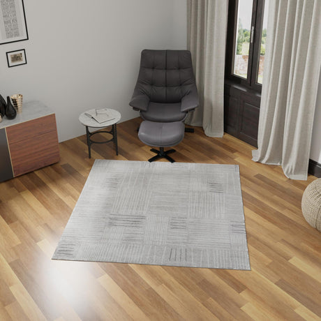 Gray 7' 10 x 7' 10 Hanahan Square Area Rug 100% Polypropylene With Jute Backing Abstract Geometric Modern Carpet for Living, Dining Room, Office Space for Sale at Rug Engine