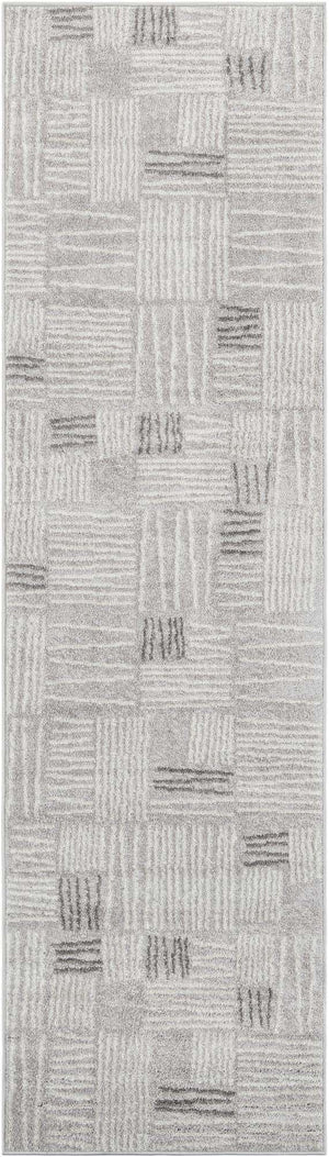 Gray 2' 7 x 10' Hanahan Runner Area Rug 100% Polypropylene With Jute Backing Abstract Geometric Modern Carpet for Living, Dining Room, Office Space for Sale at Rug Engine