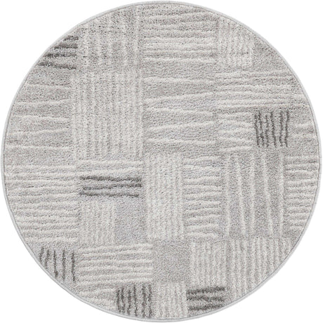 Gray 3' 1 x 3' 1 Hanahan Round Area Rug 100% Polypropylene With Jute Backing Abstract Geometric Modern Carpet for Living, Dining Room, Office Space for Sale at Rug Engine