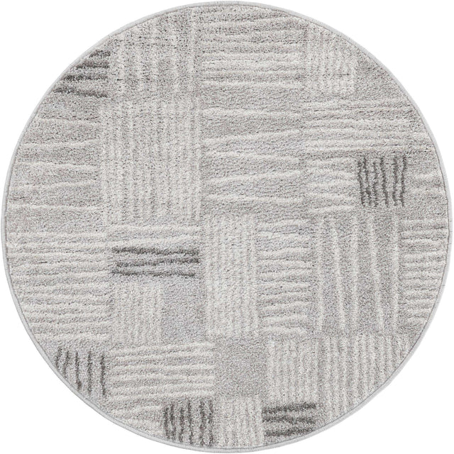 Gray 3' 1 x 3' 1 Hanahan Round Area Rug 100% Polypropylene With Jute Backing Abstract Geometric Modern Carpet for Living, Dining Room, Office Space for Sale at Rug Engine