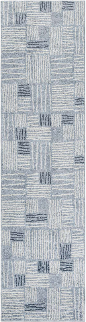Light Blue 2' 7 x 10' Hanahan Runner Area Rug 100% Polypropylene With Jute Backing Abstract Geometric Modern Carpet for Living, Dining Room, Office Space for Sale at Rug Engine