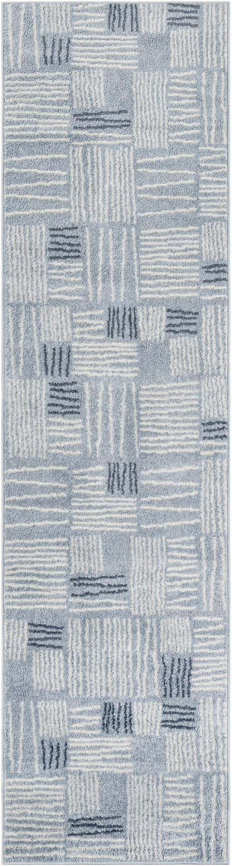 Light Blue 2' 7 x 10' Hanahan Runner Area Rug 100% Polypropylene With Jute Backing Abstract Geometric Modern Carpet for Living, Dining Room, Office Space for Sale at Rug Engine
