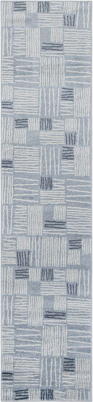 Light Blue 2' 7 x 12' Hanahan Runner Area Rug 100% Polypropylene With Jute Backing Abstract Geometric Modern Carpet for Living, Dining Room, Office Space for Sale at Rug Engine