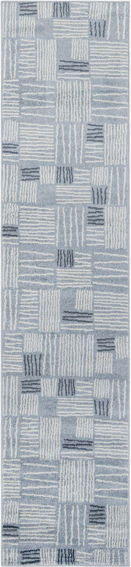 Light Blue 2' 7 x 12' Hanahan Runner Area Rug 100% Polypropylene With Jute Backing Abstract Geometric Modern Carpet for Living, Dining Room, Office Space for Sale at Rug Engine