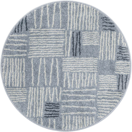 Light Blue 3' 1 x 3' 1 Hanahan Round Area Rug 100% Polypropylene With Jute Backing Abstract Geometric Modern Carpet for Living, Dining Room, Office Space for Sale at Rug Engine