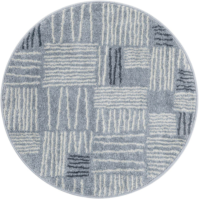 Light Blue 3' 1 x 3' 1 Hanahan Round Area Rug 100% Polypropylene With Jute Backing Abstract Geometric Modern Carpet for Living, Dining Room, Office Space for Sale at Rug Engine
