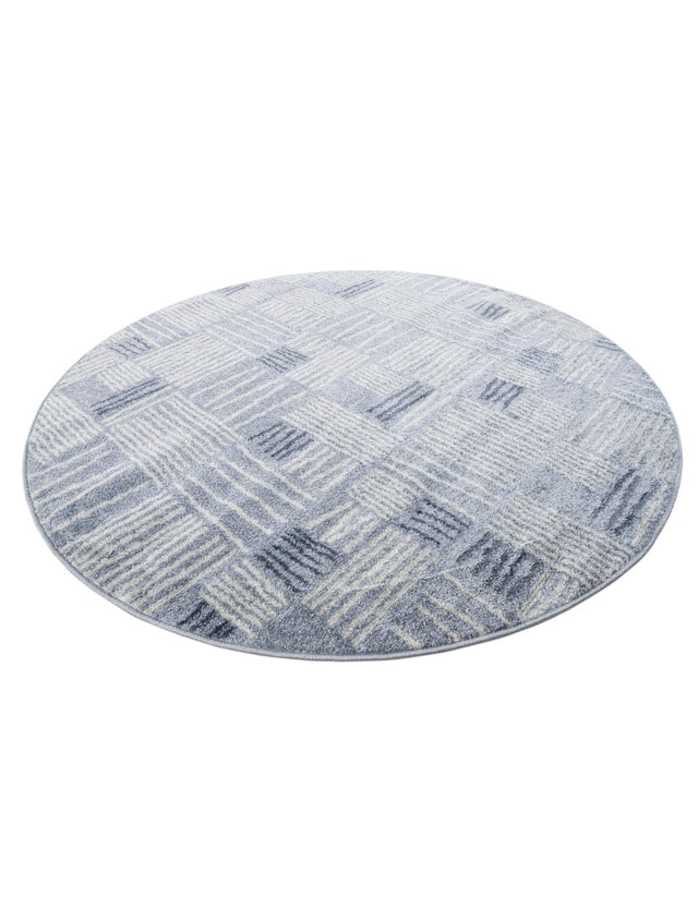 Light Blue 5' 3 x 5' 3 Hanahan Round Area Rug 100% Polypropylene With Jute Backing Abstract Geometric Modern Carpet for Living, Dining Room, Office Space for Sale at Rug Engine