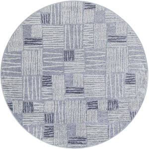 Light Blue 5' 3 x 5' 3 Hanahan Round Area Rug 100% Polypropylene With Jute Backing Abstract Geometric Modern Carpet for Living, Dining Room, Office Space for Sale at Rug Engine