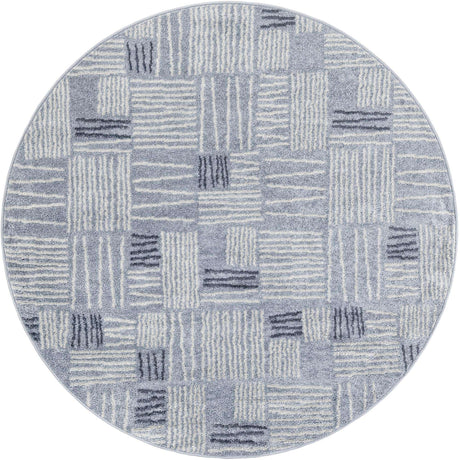 Light Blue 5' 3 x 5' 3 Hanahan Round Area Rug 100% Polypropylene With Jute Backing Abstract Geometric Modern Carpet for Living, Dining Room, Office Space for Sale at Rug Engine