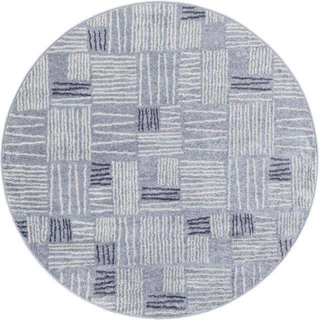 Light Blue 5' 3 x 5' 3 Hanahan Round Area Rug 100% Polypropylene With Jute Backing Abstract Geometric Modern Carpet for Living, Dining Room, Office Space for Sale at Rug Engine