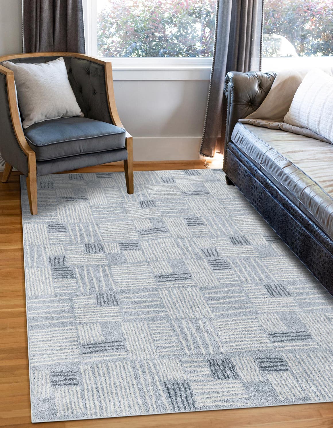 Light Blue 5' 3 x 8' Hanahan Rectangle Area Rug 100% Polypropylene With Jute Backing Abstract Geometric Modern Carpet for Living, Dining Room, Office Space for Sale at Rug Engine