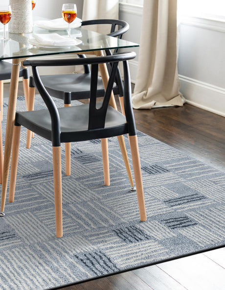Light Blue 5' 3 x 7' 1 Hanahan Rectangle Area Rug 100% Polypropylene With Jute Backing Abstract Geometric Modern Carpet for Living, Dining Room, Office Space for Sale at Rug Engine