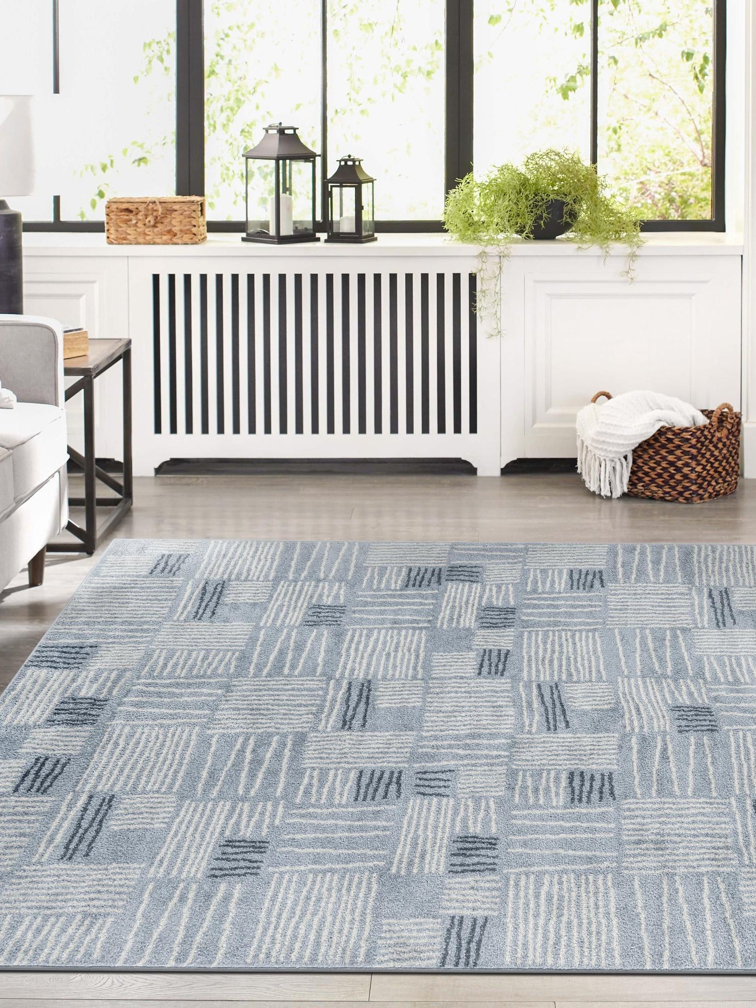 Light Blue 5' 3 x 7' 1 Hanahan Rectangle Area Rug 100% Polypropylene With Jute Backing Abstract Geometric Modern Carpet for Living, Dining Room, Office Space for Sale at Rug Engine