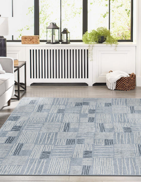 Light Blue 9' x 12' Hanahan Rectangle Area Rug 100% Polypropylene With Jute Backing Abstract Geometric Modern Carpet for Living, Dining Room, Office Space for Sale at Rug Engine