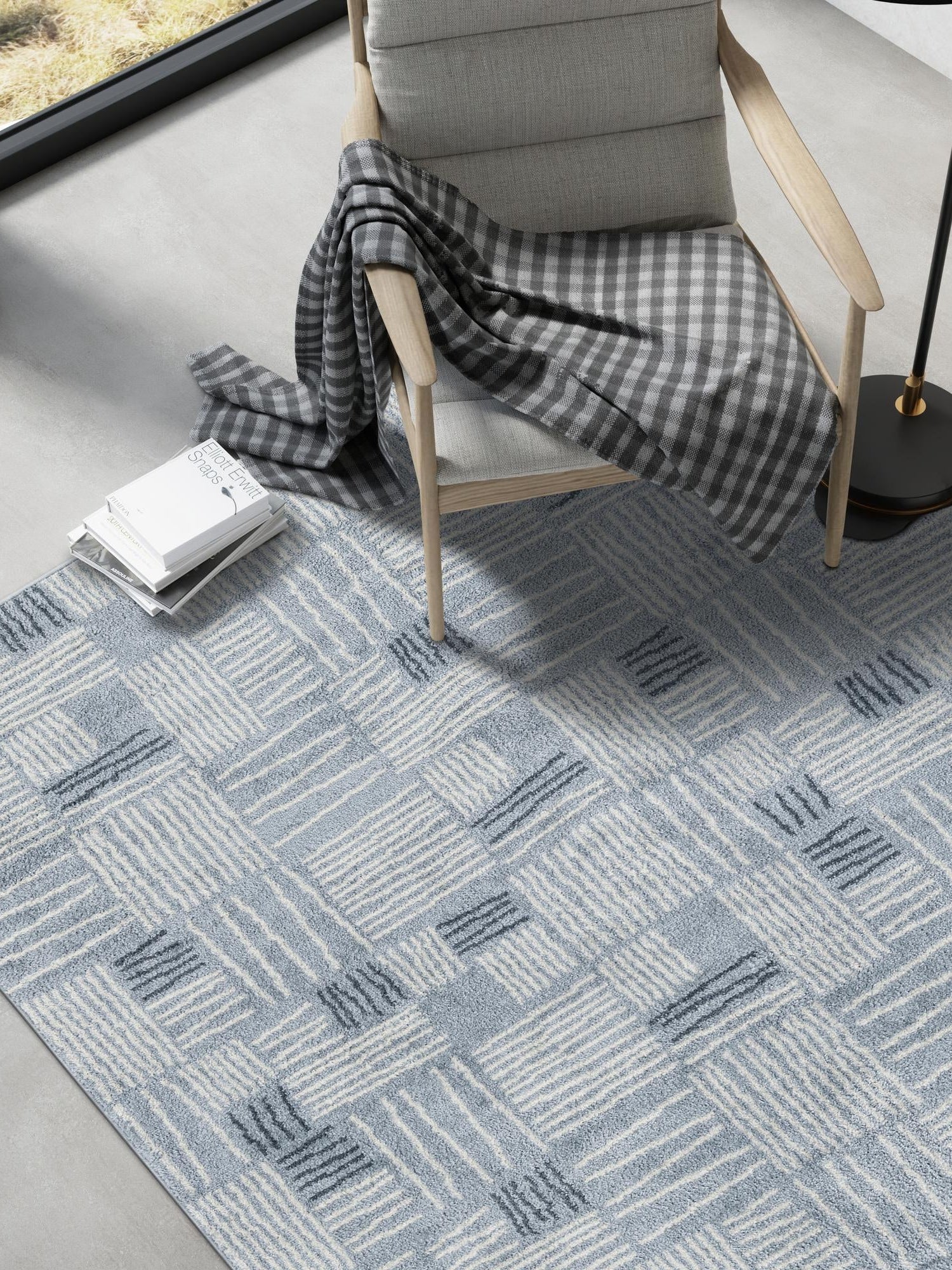 Light Blue 5' 3 x 8' Hanahan Rectangle Area Rug 100% Polypropylene With Jute Backing Abstract Geometric Modern Carpet for Living, Dining Room, Office Space for Sale at Rug Engine