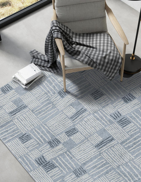Light Blue 9' x 12' Hanahan Rectangle Area Rug 100% Polypropylene With Jute Backing Abstract Geometric Modern Carpet for Living, Dining Room, Office Space for Sale at Rug Engine
