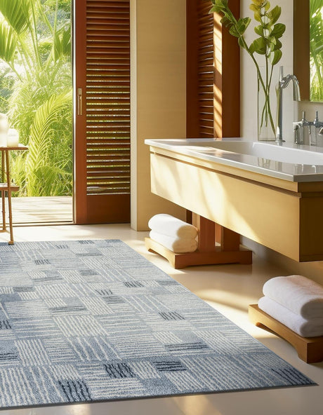 Light Blue 5' 3 x 7' 1 Hanahan Rectangle Area Rug 100% Polypropylene With Jute Backing Abstract Geometric Modern Carpet for Living, Dining Room, Office Space for Sale at Rug Engine