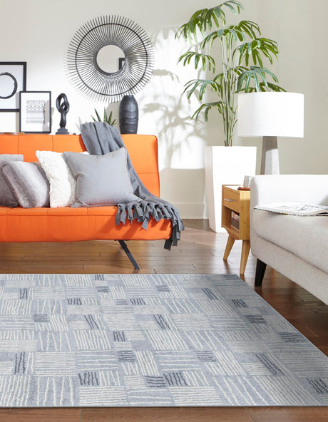 Light Blue 5' 3 x 7' 1 Hanahan Rectangle Area Rug 100% Polypropylene With Jute Backing Abstract Geometric Modern Carpet for Living, Dining Room, Office Space for Sale at Rug Engine
