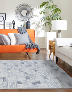 Light Blue 5' 3 x 8' Hanahan Rectangle Area Rug 100% Polypropylene With Jute Backing Abstract Geometric Modern Carpet for Living, Dining Room, Office Space for Sale at Rug Engine