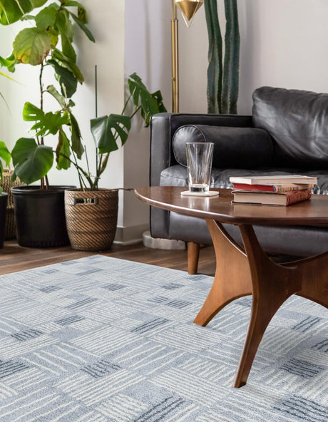 Light Blue 9' x 12' Hanahan Rectangle Area Rug 100% Polypropylene With Jute Backing Abstract Geometric Modern Carpet for Living, Dining Room, Office Space for Sale at Rug Engine