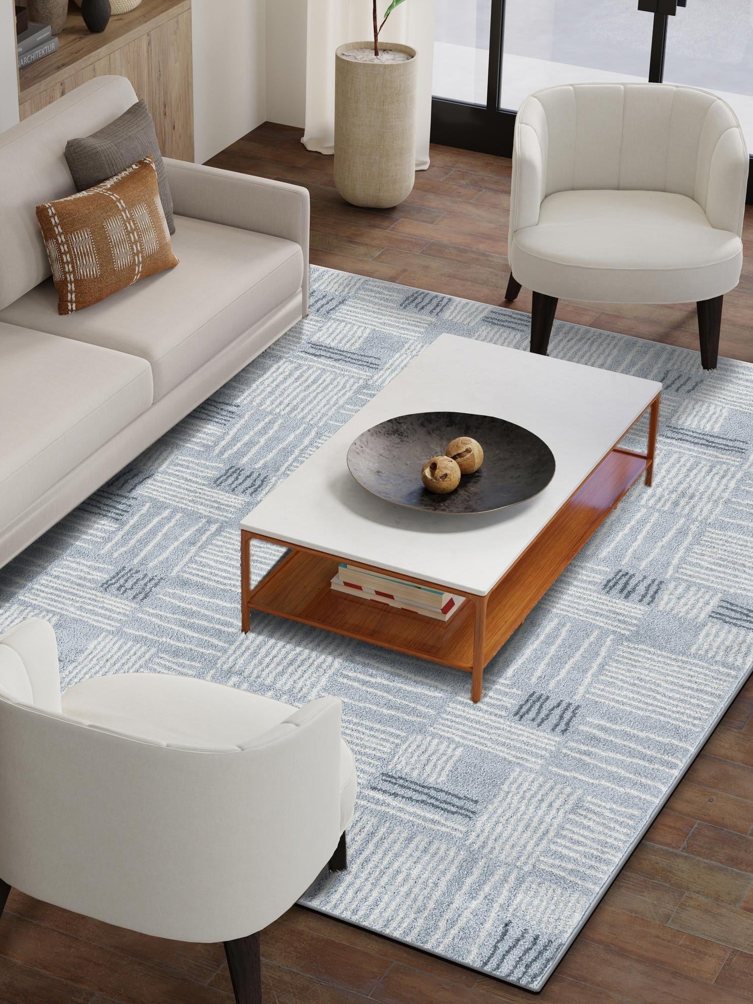 Light Blue 9' x 12' Hanahan Rectangle Area Rug 100% Polypropylene With Jute Backing Abstract Geometric Modern Carpet for Living, Dining Room, Office Space for Sale at Rug Engine