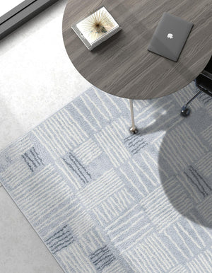 Light Blue 10' x 14' 1 Hanahan Rectangle Area Rug 100% Polypropylene With Jute Backing Abstract Geometric Modern Carpet for Living, Dining Room, Office Space for Sale at Rug Engine