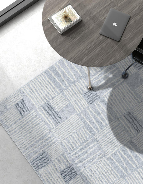 Light Blue 9' x 12' Hanahan Rectangle Area Rug 100% Polypropylene With Jute Backing Abstract Geometric Modern Carpet for Living, Dining Room, Office Space for Sale at Rug Engine