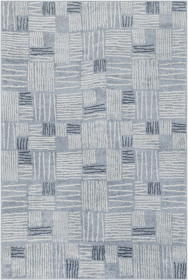 Light Blue 5' 3 x 8' Hanahan Rectangle Area Rug 100% Polypropylene With Jute Backing Abstract Geometric Modern Carpet for Living, Dining Room, Office Space for Sale at Rug Engine