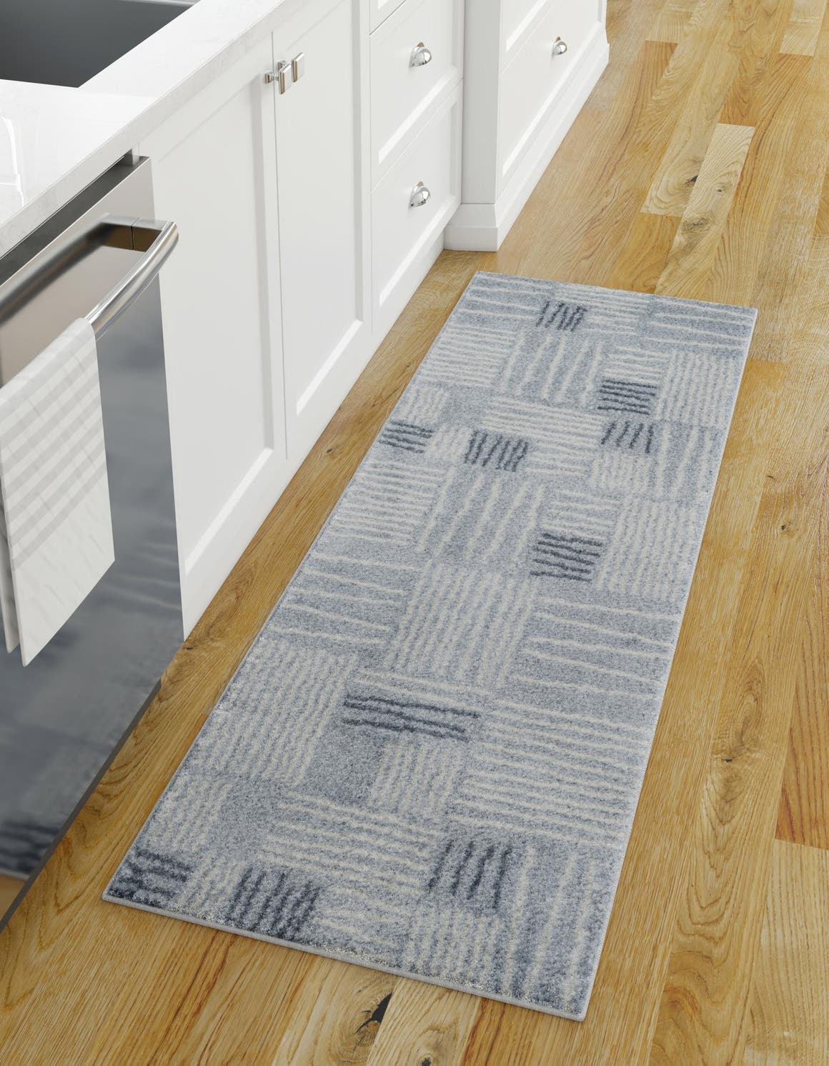 Light Blue 2' 7 x 10' Hanahan Runner Area Rug 100% Polypropylene With Jute Backing Abstract Geometric Modern Carpet for Living, Dining Room, Office Space for Sale at Rug Engine