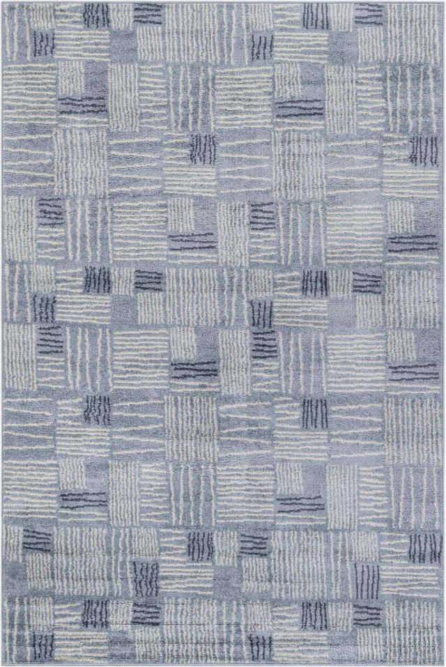Light Blue 6' 1 x 9' Hanahan Rectangle Area Rug 100% Polypropylene With Jute Backing Abstract Geometric Modern Carpet for Living, Dining Room, Office Space for Sale at Rug Engine