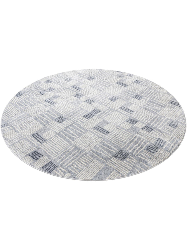 Light Blue 7' 10 x 7' 10 Hanahan Round Area Rug 100% Polypropylene With Jute Backing Abstract Geometric Modern Carpet for Living, Dining Room, Office Space for Sale at Rug Engine