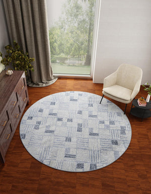 Light Blue 3' 1 x 3' 1 Hanahan Round Area Rug 100% Polypropylene With Jute Backing Abstract Geometric Modern Carpet for Living, Dining Room, Office Space for Sale at Rug Engine