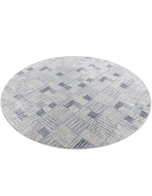 Light Blue 7' 10 x 7' 10 Hanahan Round Area Rug 100% Polypropylene With Jute Backing Abstract Geometric Modern Carpet for Living, Dining Room, Office Space for Sale at Rug Engine