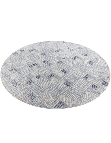 Light Blue 7' 10 x 7' 10 Hanahan Round Area Rug 100% Polypropylene With Jute Backing Abstract Geometric Modern Carpet for Living, Dining Room, Office Space for Sale at Rug Engine