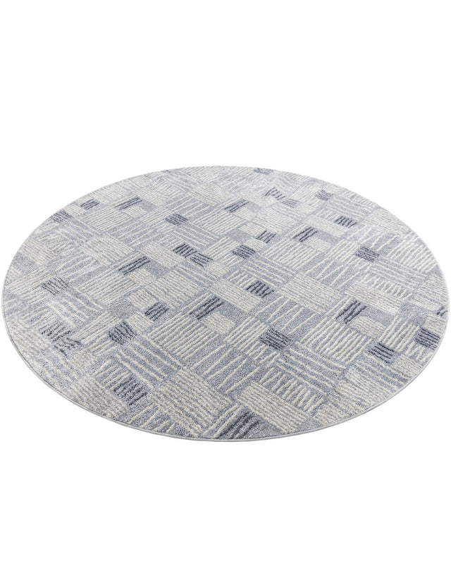 Light Blue 7' 10 x 7' 10 Hanahan Round Area Rug 100% Polypropylene With Jute Backing Abstract Geometric Modern Carpet for Living, Dining Room, Office Space for Sale at Rug Engine