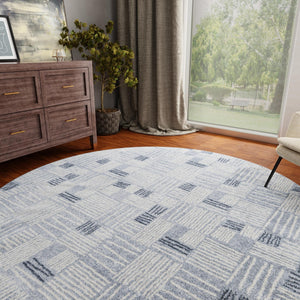 Light Blue 7' 10 x 7' 10 Hanahan Round Area Rug 100% Polypropylene With Jute Backing Abstract Geometric Modern Carpet for Living, Dining Room, Office Space for Sale at Rug Engine