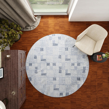 Light Blue 7' 10 x 7' 10 Hanahan Round Area Rug 100% Polypropylene With Jute Backing Abstract Geometric Modern Carpet for Living, Dining Room, Office Space for Sale at Rug Engine