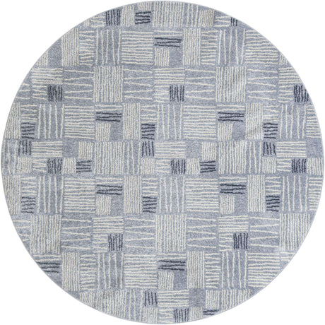 Light Blue 7' 10 x 7' 10 Hanahan Round Area Rug 100% Polypropylene With Jute Backing Abstract Geometric Modern Carpet for Living, Dining Room, Office Space for Sale at Rug Engine