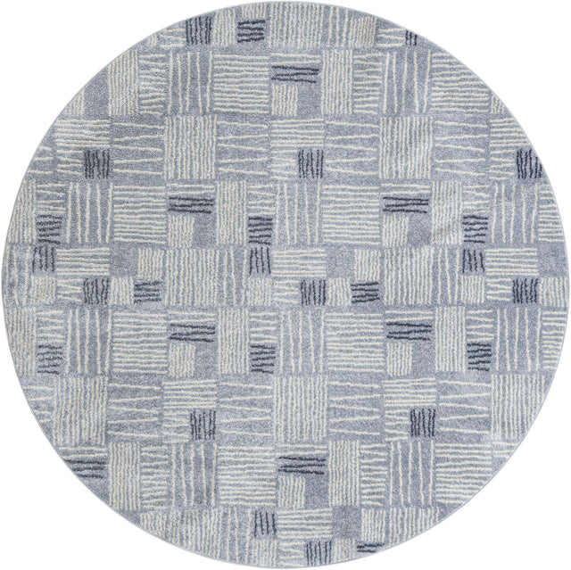 Light Blue 7' 10 x 7' 10 Hanahan Round Area Rug 100% Polypropylene With Jute Backing Abstract Geometric Modern Carpet for Living, Dining Room, Office Space for Sale at Rug Engine