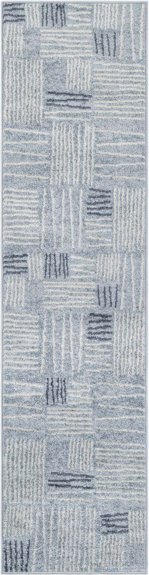 Light Blue 2' x 8' Hanahan Runner Area Rug 100% Polypropylene With Jute Backing Abstract Geometric Modern Carpet for Living, Dining Room, Office Space for Sale at Rug Engine