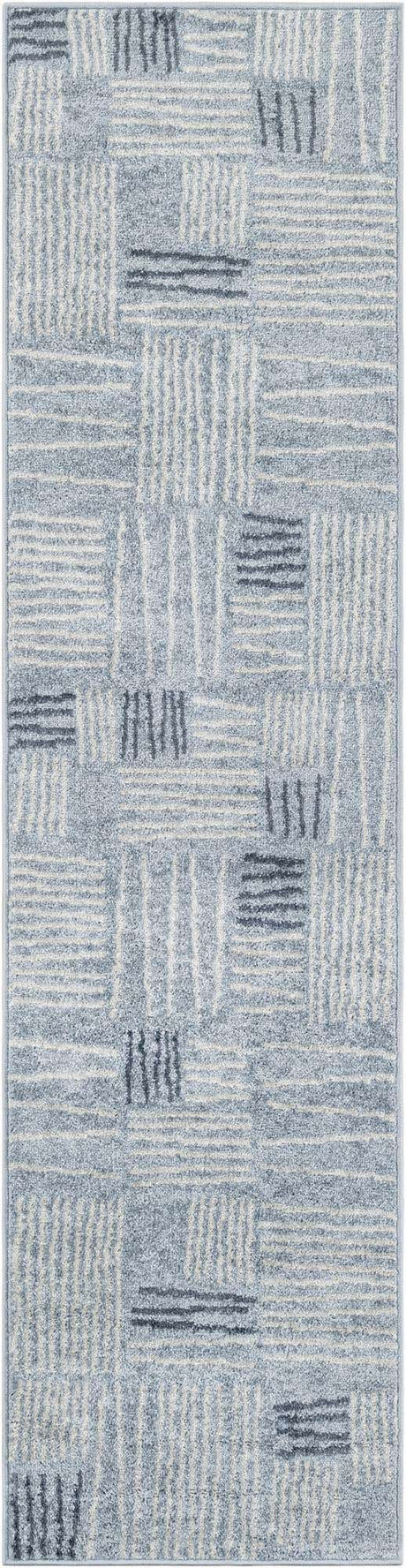Light Blue 2' x 8' Hanahan Runner Area Rug 100% Polypropylene With Jute Backing Abstract Geometric Modern Carpet for Living, Dining Room, Office Space for Sale at Rug Engine