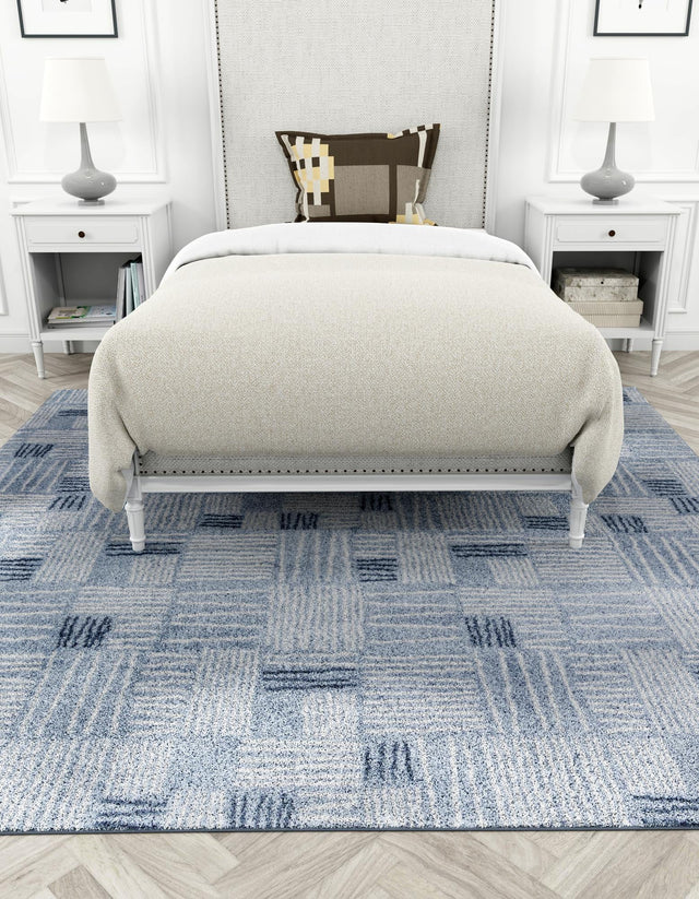 Light Blue 7' 10 x 7' 10 Hanahan Square Area Rug 100% Polypropylene With Jute Backing Abstract Geometric Modern Carpet for Living, Dining Room, Office Space for Sale at Rug Engine