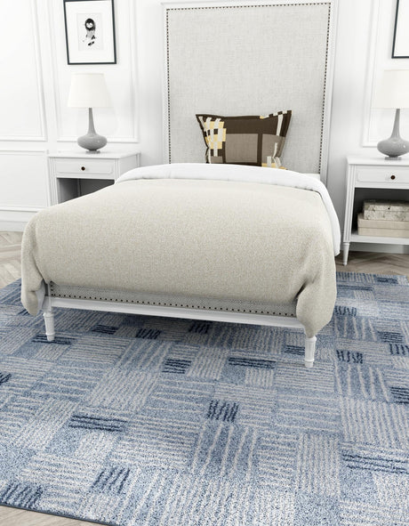 Light Blue 7' 10 x 7' 10 Hanahan Square Area Rug 100% Polypropylene With Jute Backing Abstract Geometric Modern Carpet for Living, Dining Room, Office Space for Sale at Rug Engine