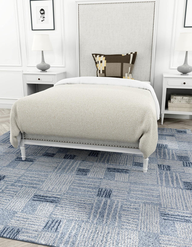 Light Blue 7' 10 x 7' 10 Hanahan Square Area Rug 100% Polypropylene With Jute Backing Abstract Geometric Modern Carpet for Living, Dining Room, Office Space for Sale at Rug Engine