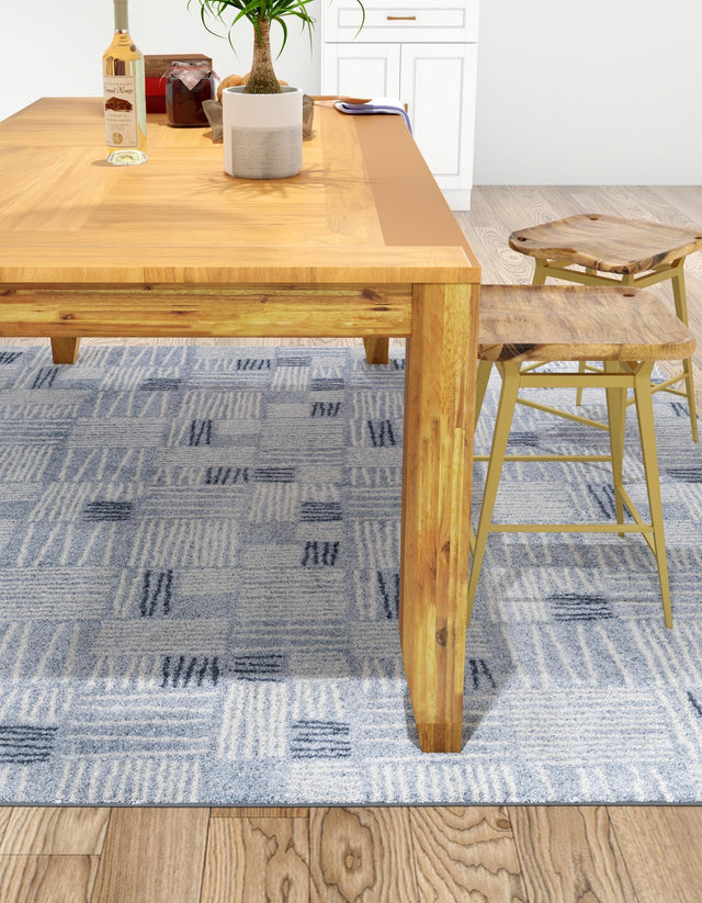 Light Blue 7' 10 x 7' 10 Hanahan Square Area Rug 100% Polypropylene With Jute Backing Abstract Geometric Modern Carpet for Living, Dining Room, Office Space for Sale at Rug Engine