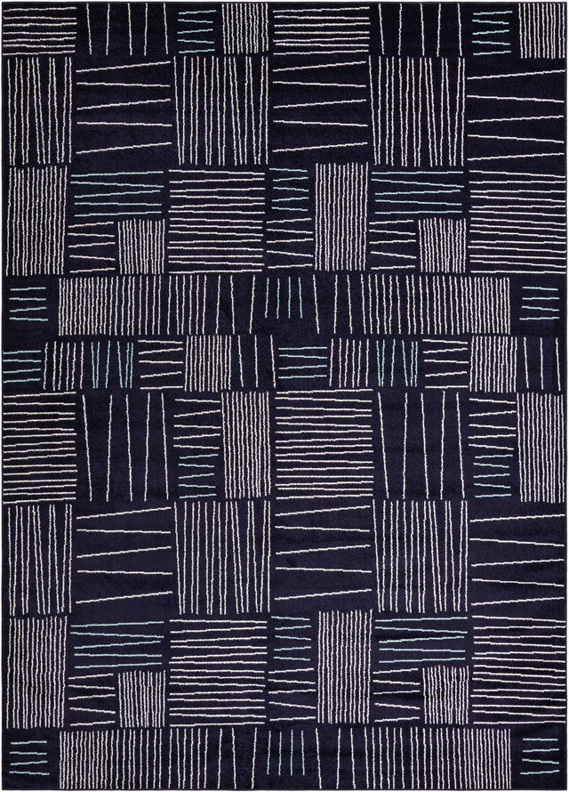 Navy Blue 10' x 14' 1 Hanahan Rectangle Area Rug 100% Polypropylene With Jute Backing Abstract Geometric Modern Carpet for Living, Dining Room, Office Space for Sale at Rug Engine
