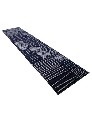 Navy Blue 2' 7 x 12' Hanahan Runner Area Rug 100% Polypropylene With Jute Backing Abstract Geometric Modern Carpet for Living, Dining Room, Office Space for Sale at Rug Engine