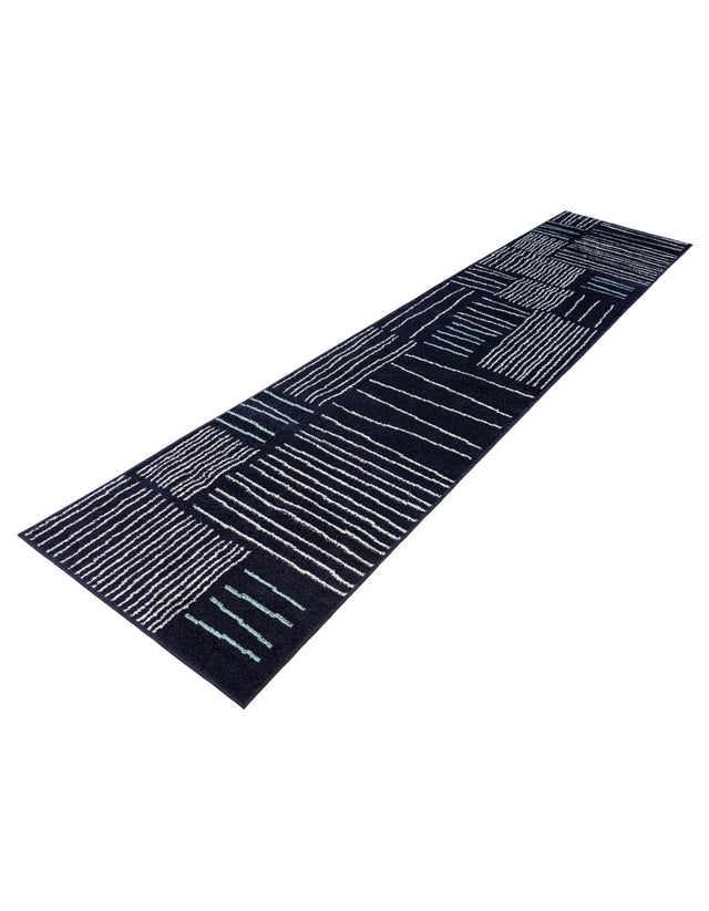 Navy Blue 2' 7 x 12' Hanahan Runner Area Rug 100% Polypropylene With Jute Backing Abstract Geometric Modern Carpet for Living, Dining Room, Office Space for Sale at Rug Engine