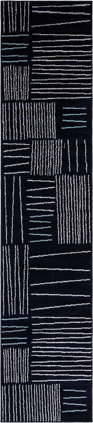 Navy Blue 2' 7 x 12' Hanahan Runner Area Rug 100% Polypropylene With Jute Backing Abstract Geometric Modern Carpet for Living, Dining Room, Office Space for Sale at Rug Engine