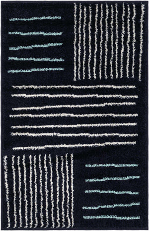 Navy Blue 2' x 3' 1 Hanahan Rectangle Area Rug 100% Polypropylene With Jute Backing Abstract Geometric Modern Carpet for Living, Dining Room, Office Space for Sale at Rug Engine
